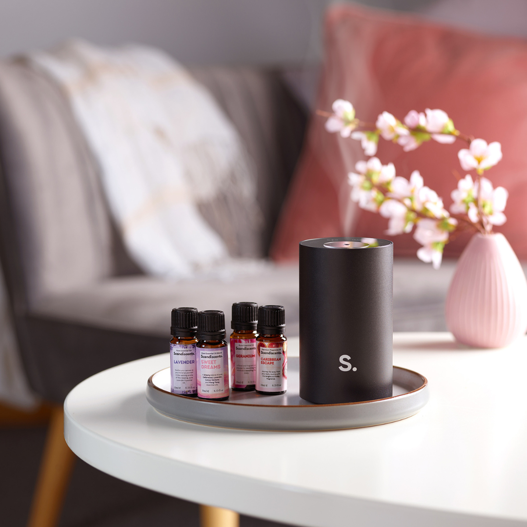 waterless diffuser, black, with essential oils